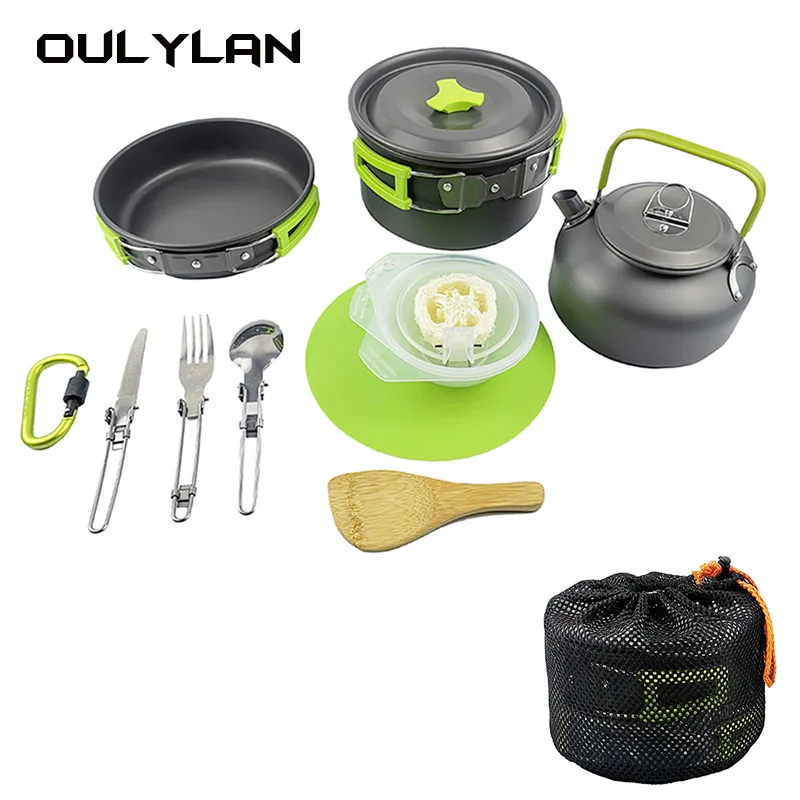 

Комплект посуды для кемпинга Oulylan, алюминиевый набор для приготовления пищи на открытом воздухе, чайник, кастрюля, оборудование для путешествий, пешего туризма, пикника, барбекю, кемпинга