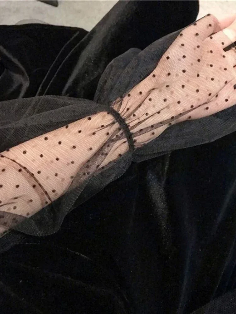 Мини-платья женские винтажные с квадратным воротником в горошек сетчатые