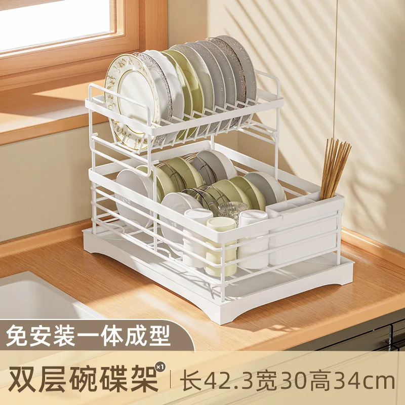 

2023 Year New AOLIVIYA Kitchen Dish Storage Rack Drain Tableware Chopsticks Organizer Double-layer Countertop Dishwashing Plate