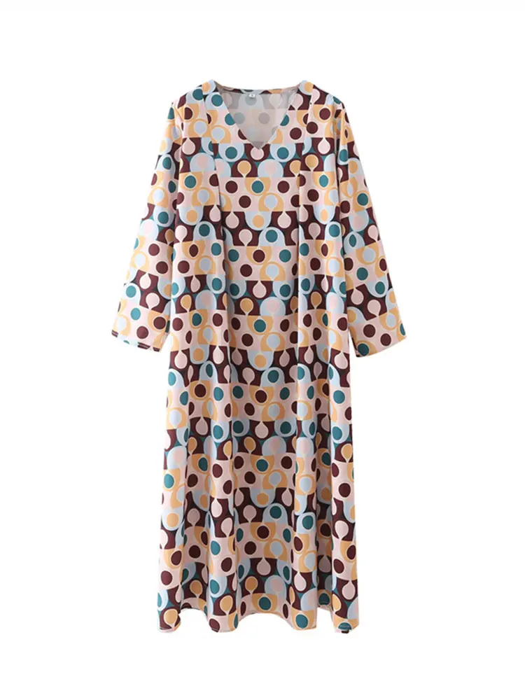 

Женское платье с V-образным вырезом и длинным рукавом, трапециевидной формы