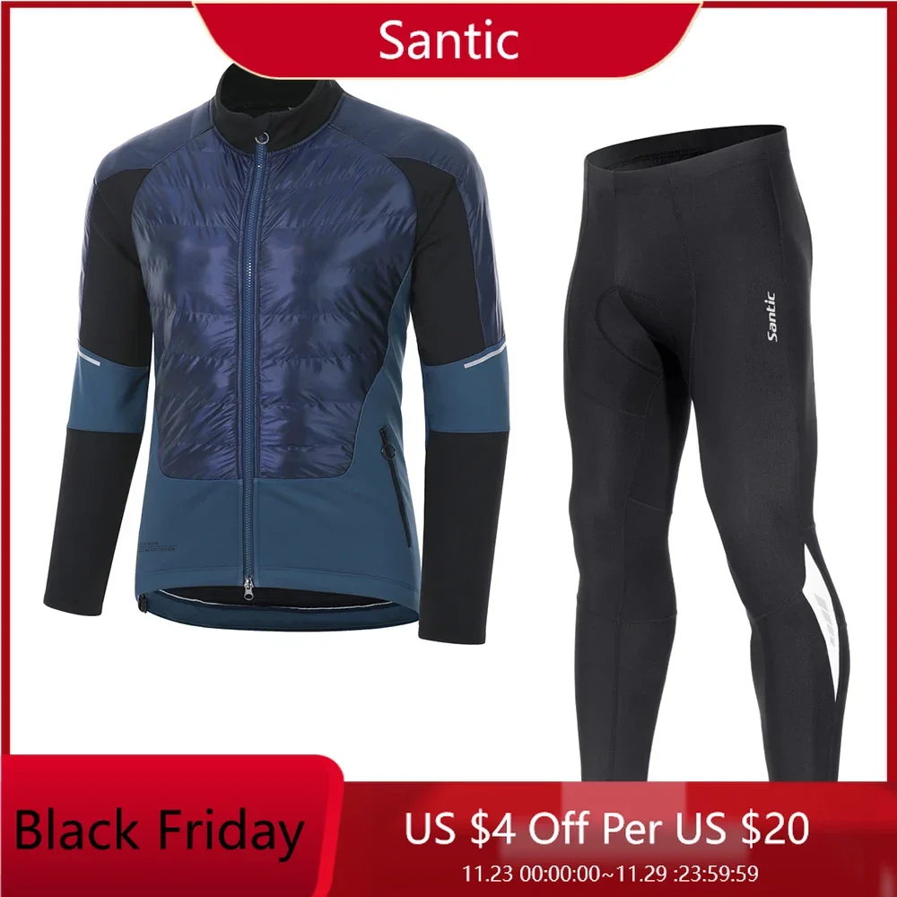 

Santic Men's Cycling Suit Winter Bicycle Jackets Bike Pants Sets Fleece Warm MTB Rainproof Thermal Coat Windproof Sportswear