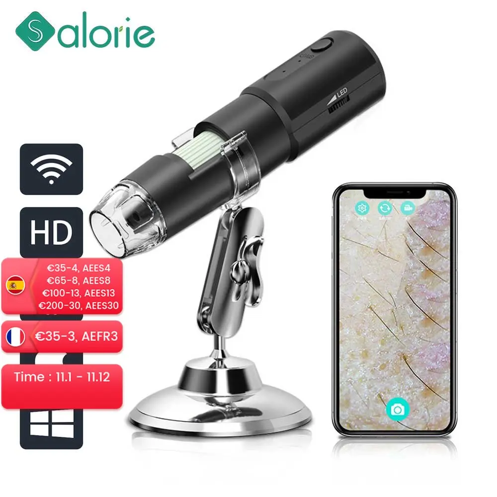 

1000X эндоскоп электронный микроскоп HD WiFi цифровой микроскоп для iPhone Android Беспроводная камера с 8 светодиодами для тестирования кожи
