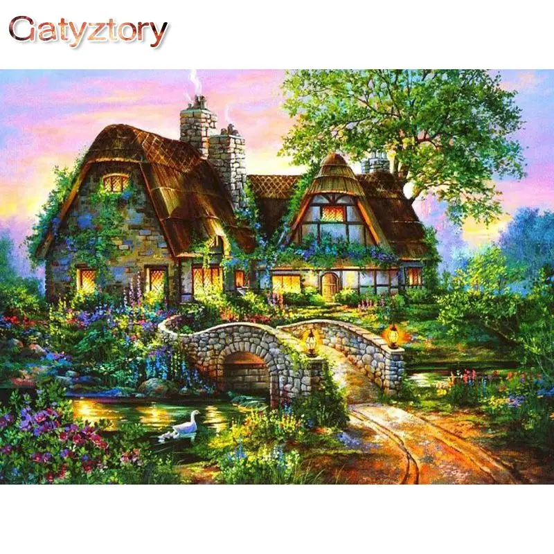 

GATYZTORY Diy масляная краска по номерам домашний пейзаж по номерам Акриловая Краска художественные картины Ручная Краска холст для домашнего де...