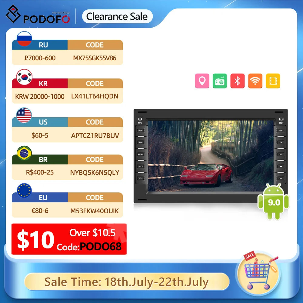 Автомагнитола Podofo мультимедийный плеер на Android с GPS видеоплеером для VW Sharan Polo Mk5 Golf
