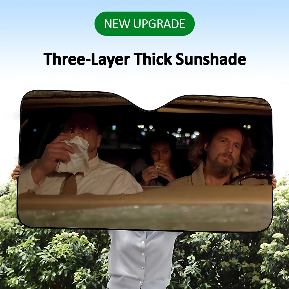 

Солнцезащитный козырек для автомобиля The Dude с забавным фильмом, трехслойная изоляция, переднее лобовое стекло автомобиля, солнцезащитный козырек на присоске, блоки УФ-лучей, солнце