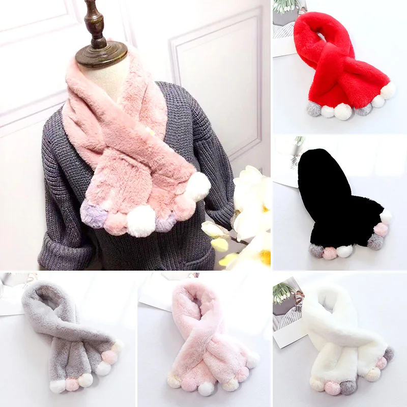

Imitation Bunny Fur Plush Scarf Comfortable Children Neck Warmer Fluffy Colorful Balls Hijab Shawls Winter Warm Thicken Scarves