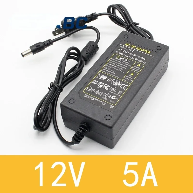 1pcs 12V5A 새로운 AC 100V-240V 60W 변환기 전원 어댑터 DC12V 5A 2.1mm-2.5mm*5.0mm DC 플러그 전원 공급 장치 어댑터