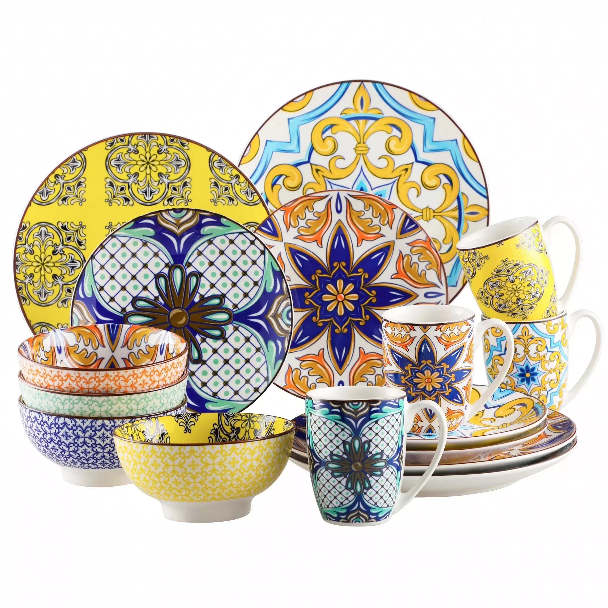 

16/32/48-Piece Jasmin Pattern Porcelain Tableware Dinnerware Dinner Set with Dinner Plate,Dessert Plate,Bowl,Mug Set