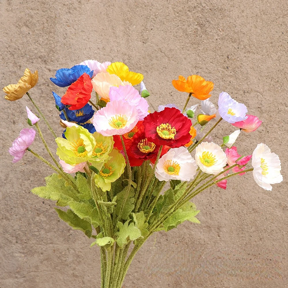 

1PC 4 Head Artificial Flowers Silk Poppy Bouquet Home Decor Fake Flower DIY Handmade Crafts Gift Wedding Bridal Decoration Plant