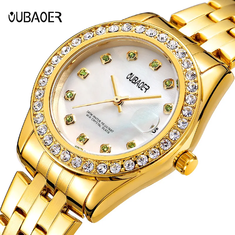 

OUBAOER Popular Women's Watch Fashion Trend Waterproof Diamond Pearl Shell Plate Women's Watch
