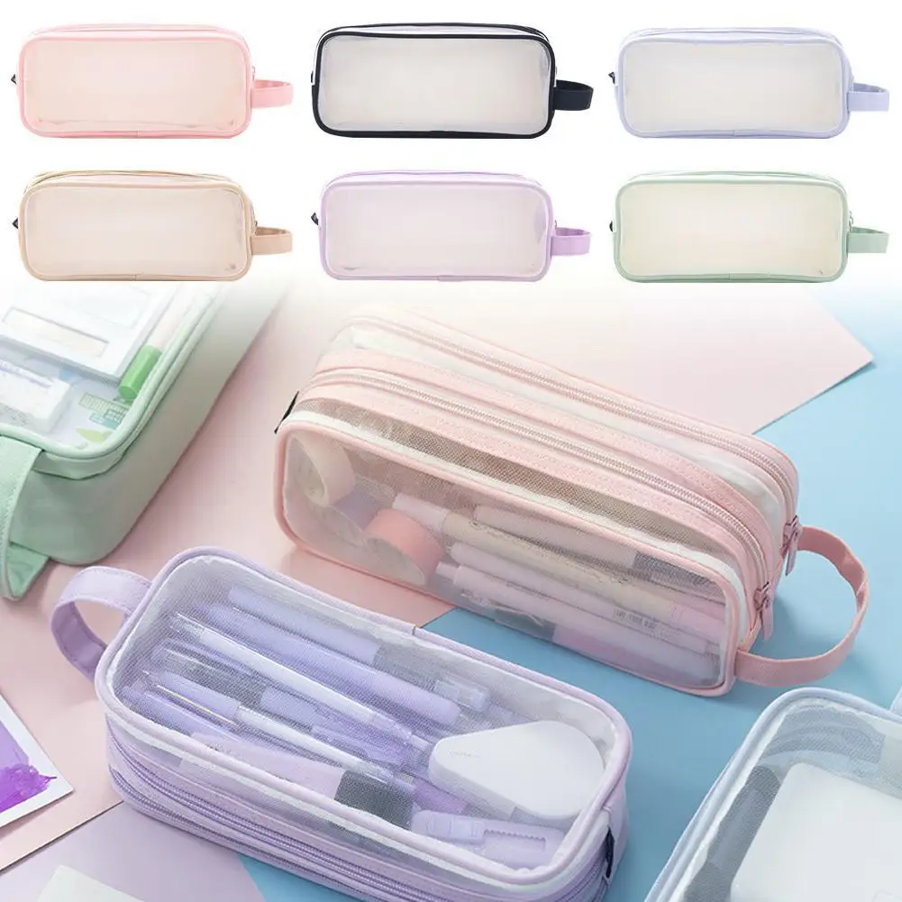 

Transparent Pencil Case Waterproof Mesh Large Capacity Pouch Pen Bag Korean Aesthetic Stationery for Girls School Supplies L6R4