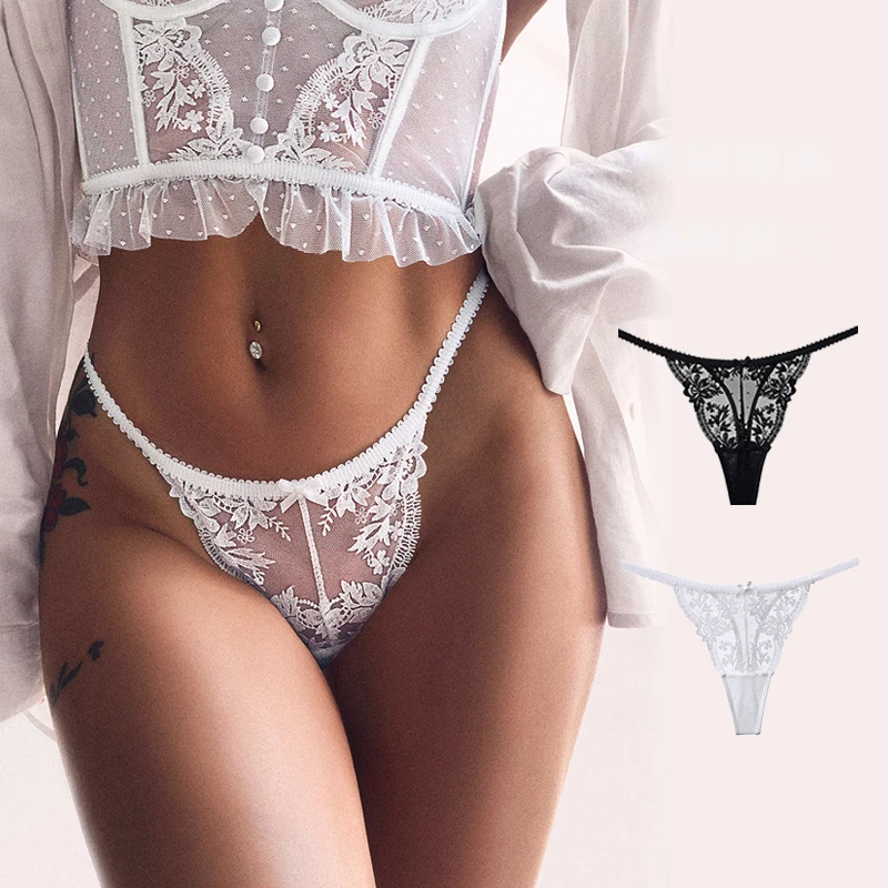 

French lace embroidery sexy temptation thong pants elastic low waist appeal perspective T pants female underwear female