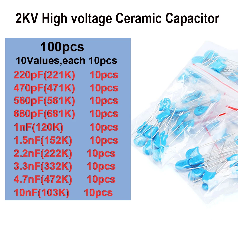 100 шт. 1 упаковка керамический конденсатор высокого напряжения 10 значений каждый