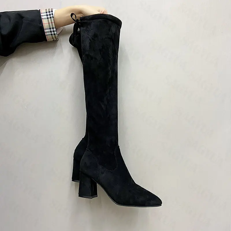 

Chunky Chelsea Fashion Suede Women Boots Plush Warm Knee High Square Heel Chaussures Femmes 2022 Winter New Goth Pumps Shoes