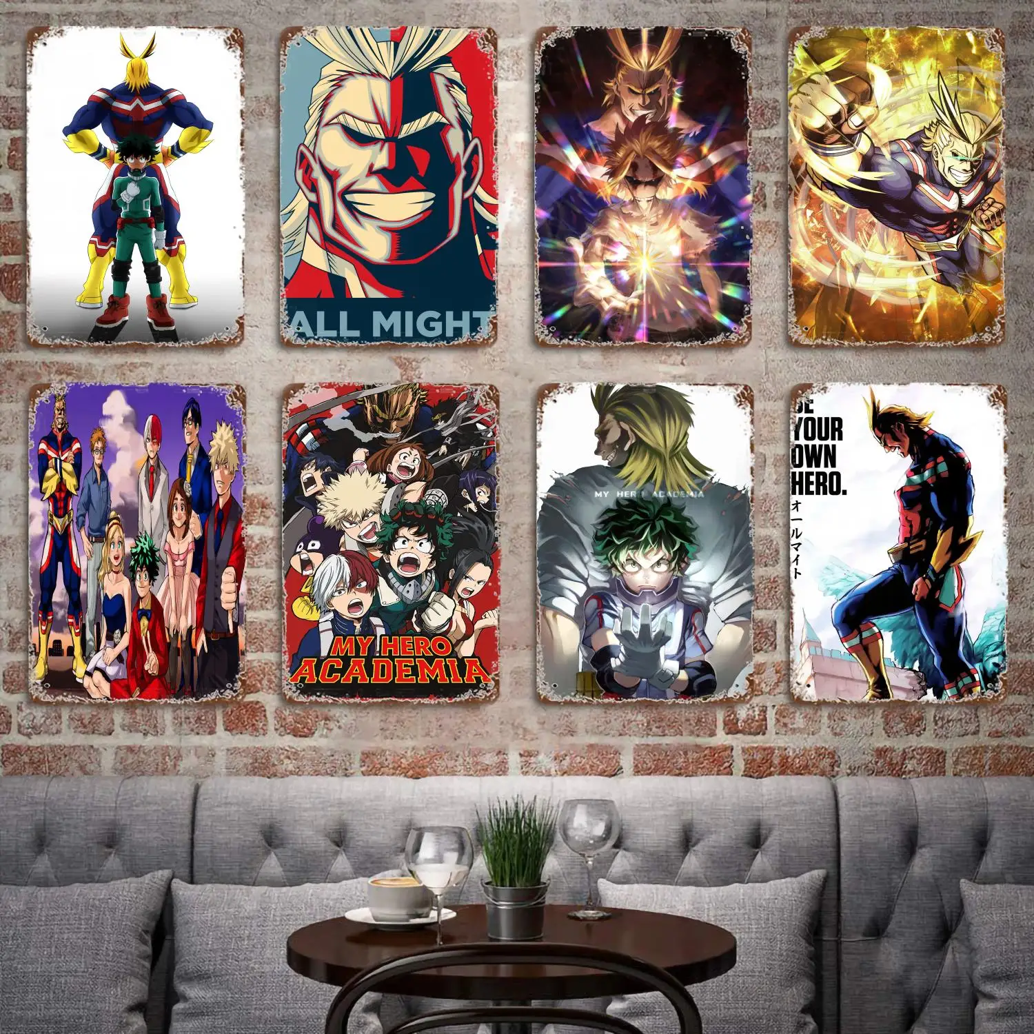 

Anime Academia All Might Decor Poster Vintage Tin Sign Metal Sign Decorative Plaque for Pub Bar Man Cave Club Wall Decoration