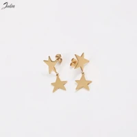 joolim jewelry non tarnish trendy fashion big smooth five pointed dangle stud earrings stainless steel jewelry wholesale