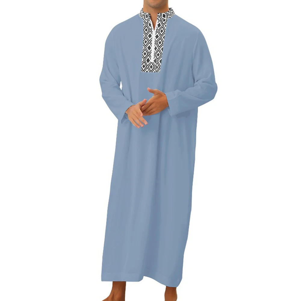 New Muslim Middle East Arab Dubai Men's Loose Long-sleeved Robe Clothing Islamic Traditional National Totem Dress Long Skirt