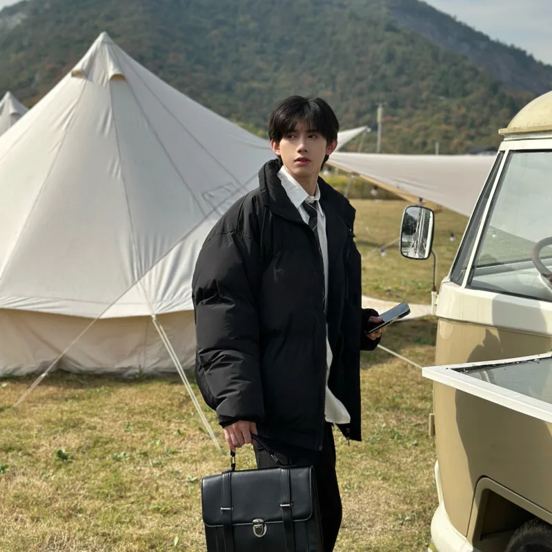 Winter Jacket Men Warm Fashion Oversize Grey Black Thicken Jacket Men Streetwear Korean Loose Thick Short Coat Mens Parker S-2XL