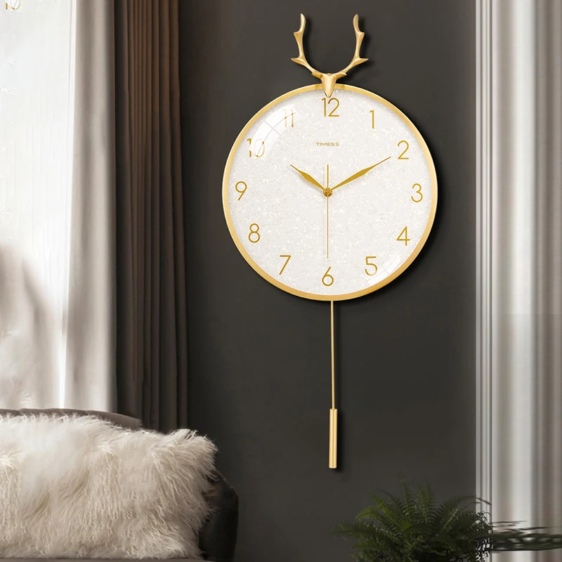 

Современные настенные часы, кварцевые бесшумные настенные часы из чистой меди с изображением головы оленя, для гостиной, домашний декор