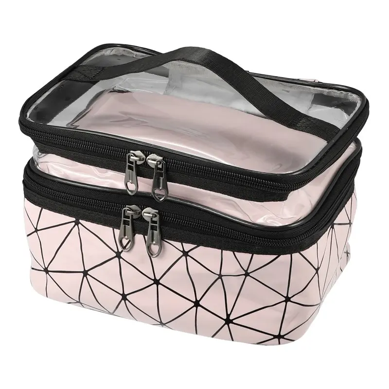 

Double Layer Makeup Bag Cosmetic Bags Make up Organizer Bag for Women Pink