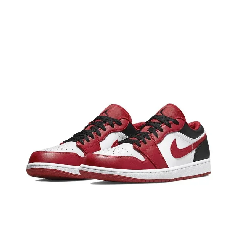 Original Air Jordan 1 low &quotRed Anti-Slip Low Top Retro Basketball Shoes Men's Sneakers Red and White Black 553558-610