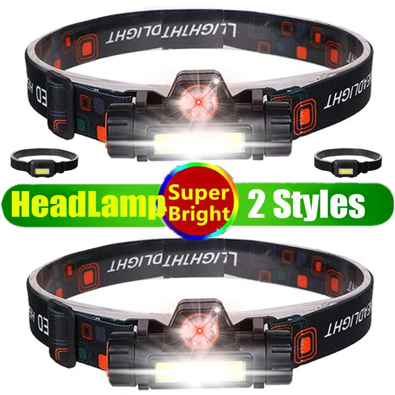 

Светодиодный налобный фонарь XPE + COB, 2 режима освещения со встроенным литий-ионным аккумулятором 18650