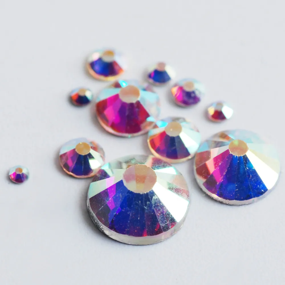 

Стразы с кристаллами AB без горячей фиксации для дизайна ногтей SS3-SS10 1440 шт. клей с плоским основанием на стеклянных бриллиантах украшение дл...