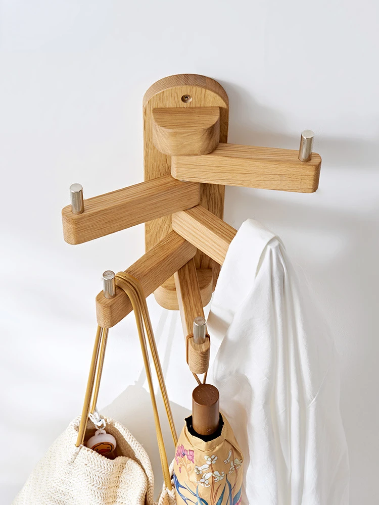 

Solid wood clothes and hats rack, Nordic bedroom, living room, creative hanging bag rack, porch, rotating clothes rack