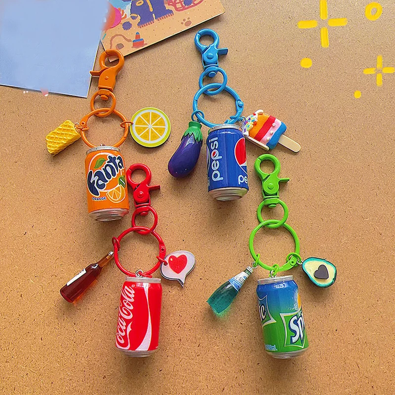 

Creative Simulation Cola Can Keychain Fun Fruit DIY Keyring Jewelry Accessories Personalized Car Backpack Pendant Exquisite Gift