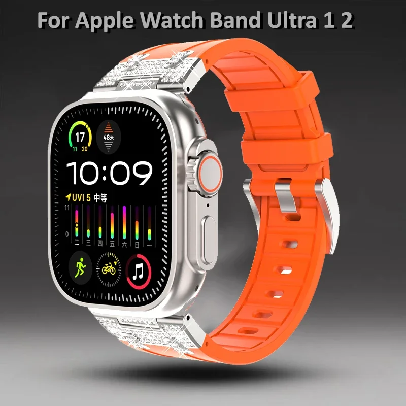 Резиновая лента для Apple Watch S10 46MM Ultra 2 49 мм Серия 9 8 7 45 Браслет с бриллиантами Iwatch 6 5 4