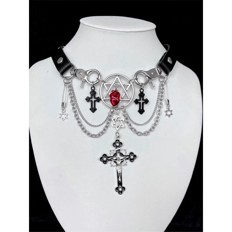 

Goth Style Necklace For Women Y2k Accessories Choker Darkness Punk Crosses Necklaces Subculture Accessories For Womens Gifts