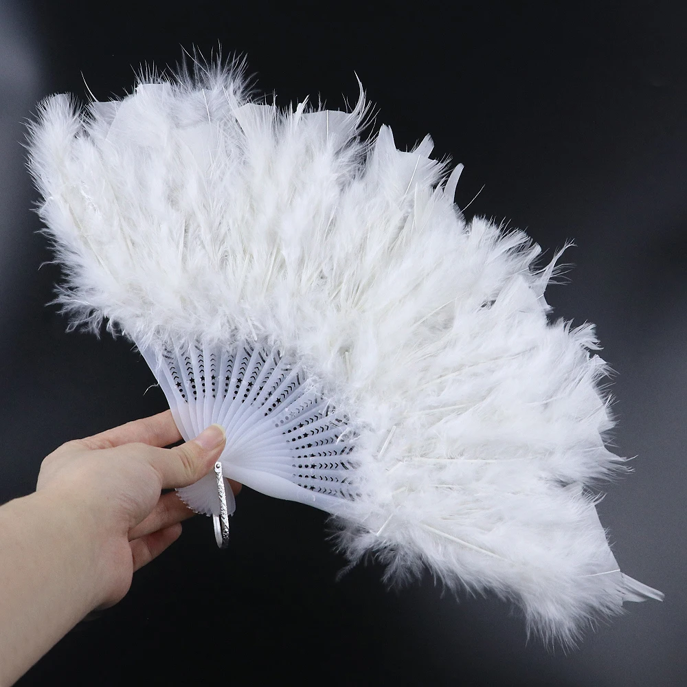 

Plastic 45X22CM Wedding Hand Fans Turkey Feather Diy Craft Supplies Natural Creative Leisure Soild Color White Feather Fan