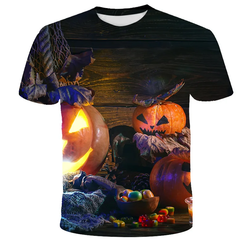 

3D Halloween Pumpkin Head Graphic T Shirts Men Fashion 2023 New Holiday Clothing Women Casual Short Sleeve Child Size Tee Tops