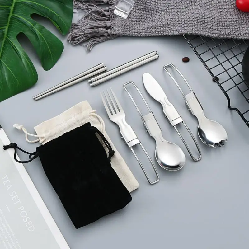 

304 Folding Tableware Set Salad Spoon Fork Chopsticks Folding Spoon Outdoor Picnic Travel Portable Foldable Spoon Sets