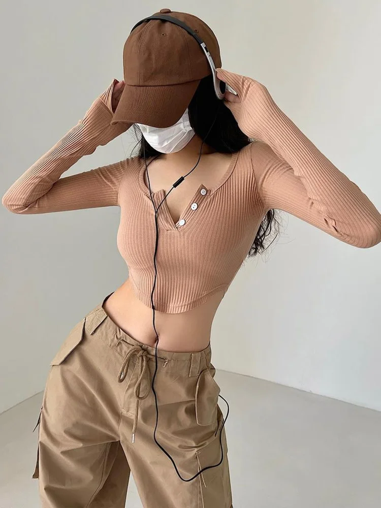 

Женская футболка на пуговицах, с длинным рукавом