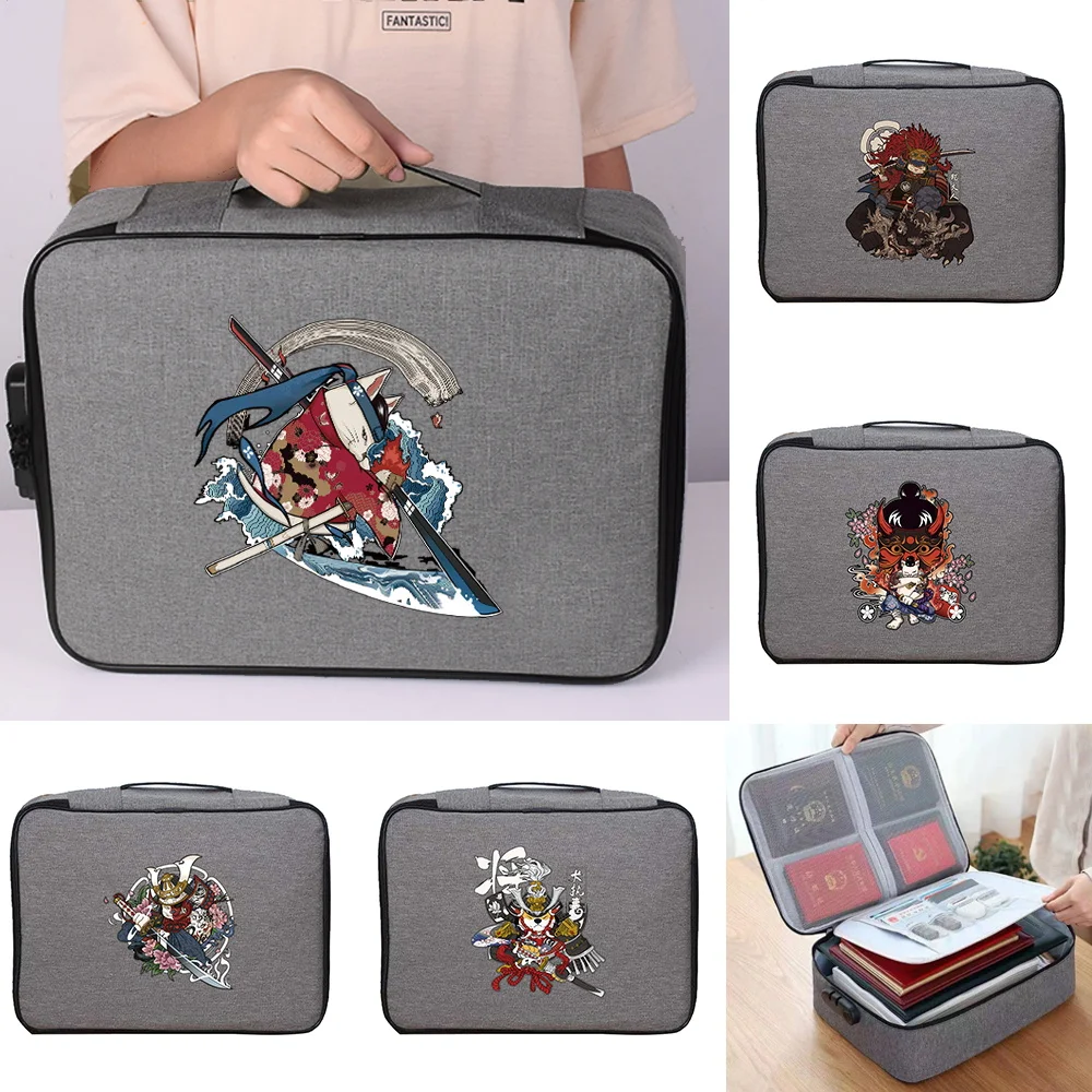 Documents Bags Organizer Case Handbags for Men Women Travel Credentials Luggage Storage Bag Waterproof Samurai Print File Holder