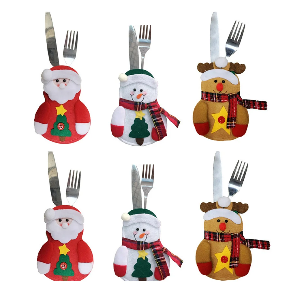 

Christmas Xmas Cutlery Silverware Holder Bag Pouch Holiday Fork Cover Pocket Tablewar Flatware Santa Utensilholders Tableware