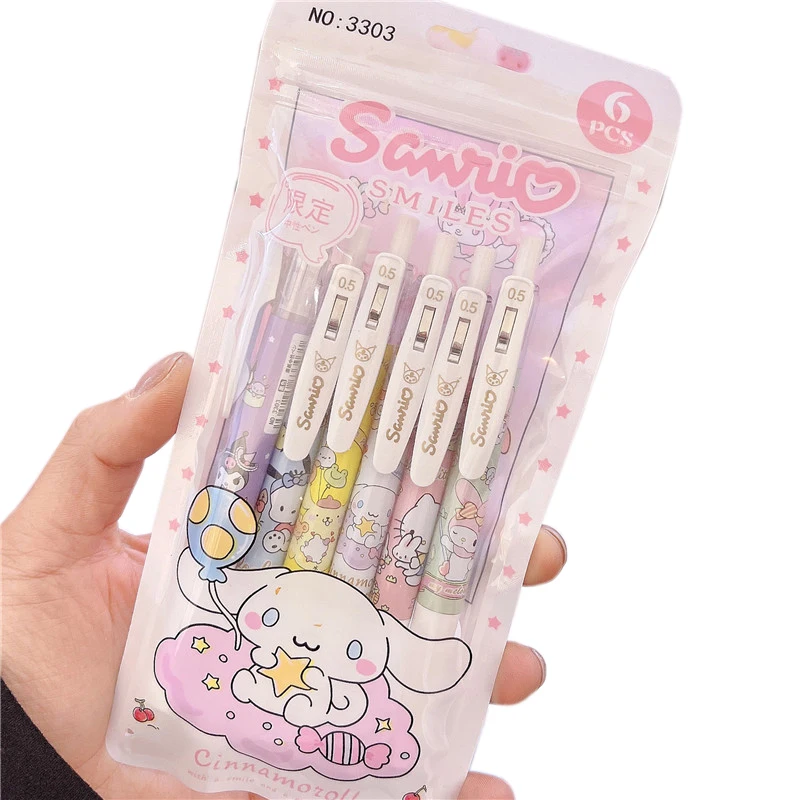 

Sanrioed гелевая ручка Kawaii Kitty гелевая ручка Kuromi My Melody пресс Черная гелевая ручка 0,5 мм 6 шт. Kuromi Студенческая пресс-ручка