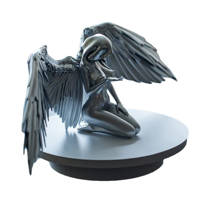 Miniature Silver Art Angel Female Wings Kneeling Cape Cap Indoor Wings Angel Resin Ornaments Home Decoration