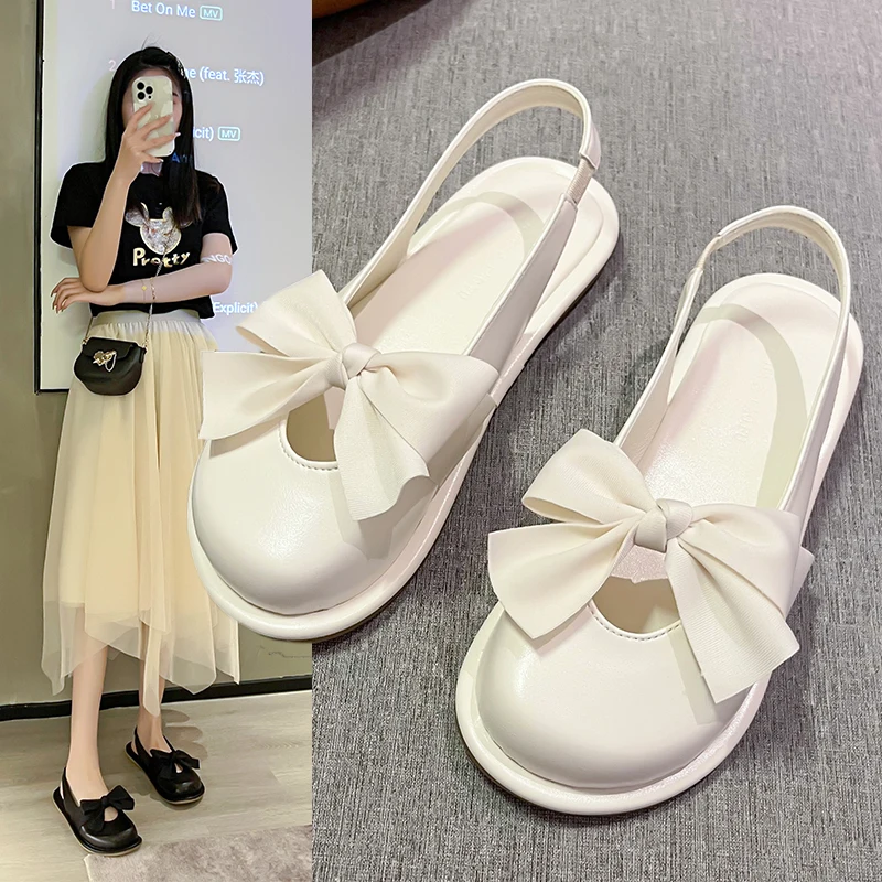 

Mary Jane Baotou Soft Bottom Sandals Female Fairy Style Summer 2022 New Fashion Bow Niche Flat Shoes for Women Sandals