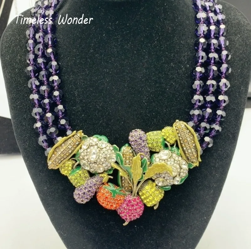 

Timeless Wonder Fancy Crystal Beaded Zircon Fruits Statement Necklace for Women Designer Jewelry Runway Luxury Brand Rare 4526
