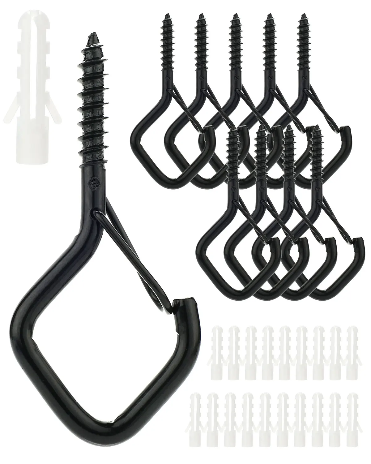 

10 PCS Hanger Hooks with Safety Buckle Windproof Screw Hooks for Outdoor String Lights Plants Ceiling Hooks