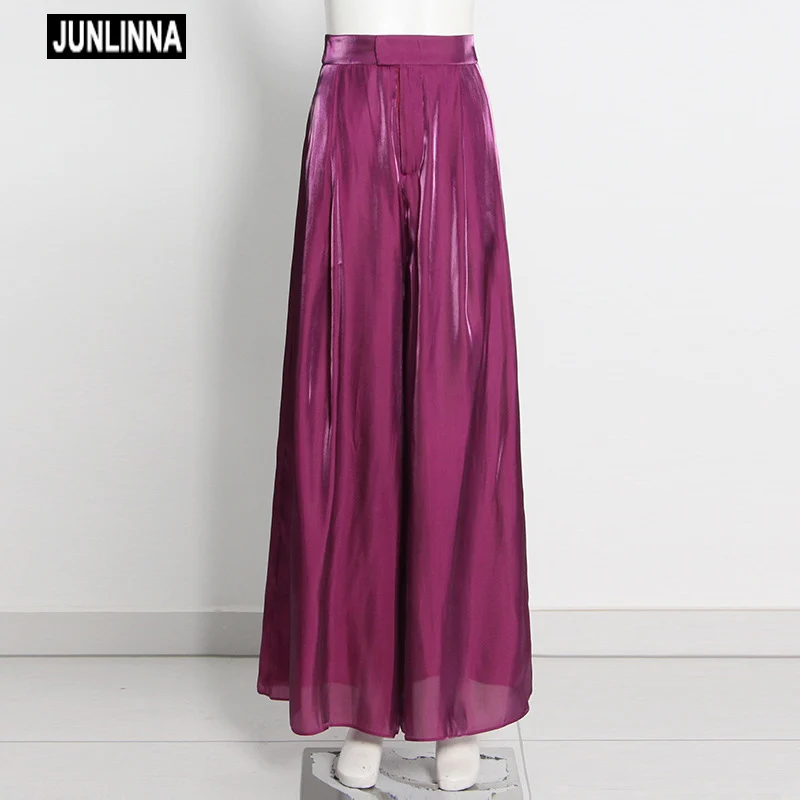 

JUNLINNA Elegant Women Wide Leg Pants One Purple Colour Brighting Effection Casual Leisure Trousers
