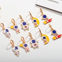 2 pairs enamel spaceman hoop earrings stars moon fashion women wedding ideas necklace accessories pendants diy making crafts