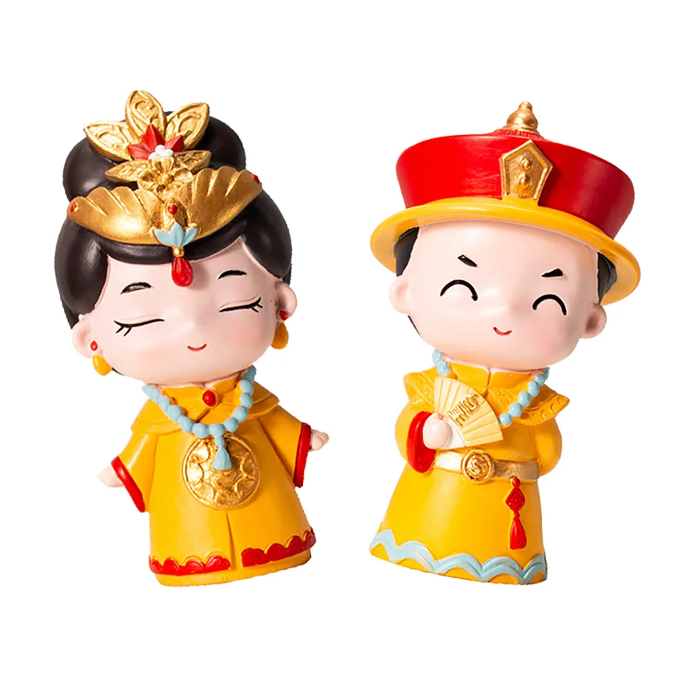 

Chinese Couple Emperor Statues Decor Figurine Statue Ornament Dashboard Cake Car Wedding Diy Landscape Moss Decorations Birthday
