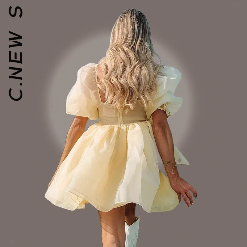 

C.New S Sexy Short Puff Sleeve Chic Women Cute Girl Princess Party Night Mini Dress Elegant Lady Lace Tulle Dresses Outfits