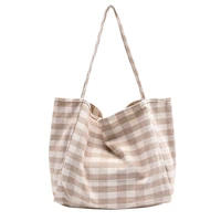 women shoulder bags 2022 linen tote bag girl shopper spring and summer fashion casual large capacity simple plaid print handbags