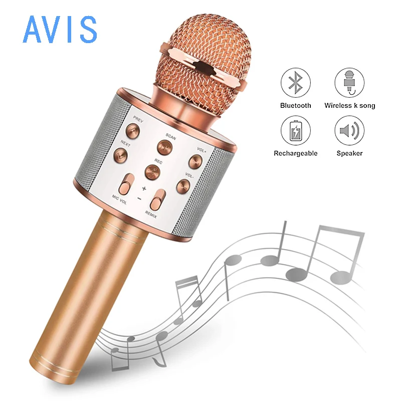 Wireless Bluetooth Karaoke Microphone Handheld Portable Speaker Home KTV Player with Dancing LED Lights Record Function for Kids