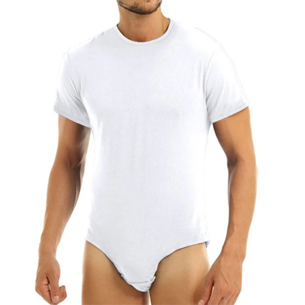 

T-Shirt Mens Bodysuit Leotard Thong Lingerie Top Mens One Piece Pajamas Wrestling Bodysuit Round Neck Clubwear