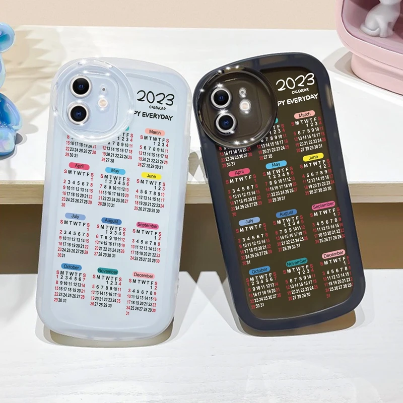 

Soft Phone Case for Iphone 11 12 13 14Pro X Xr Xs Max Calendar Pattern Pattern Round Camera Phone Case